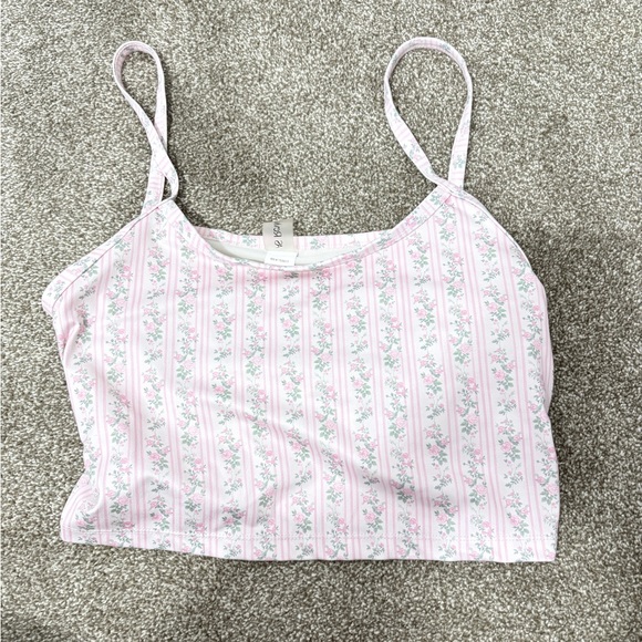 Altar'd State Tops - Altar'd State Pink Floral Striped Tank Top